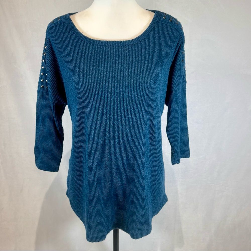 New York Laundry midnight blue ribbed knit studded sweater size large
